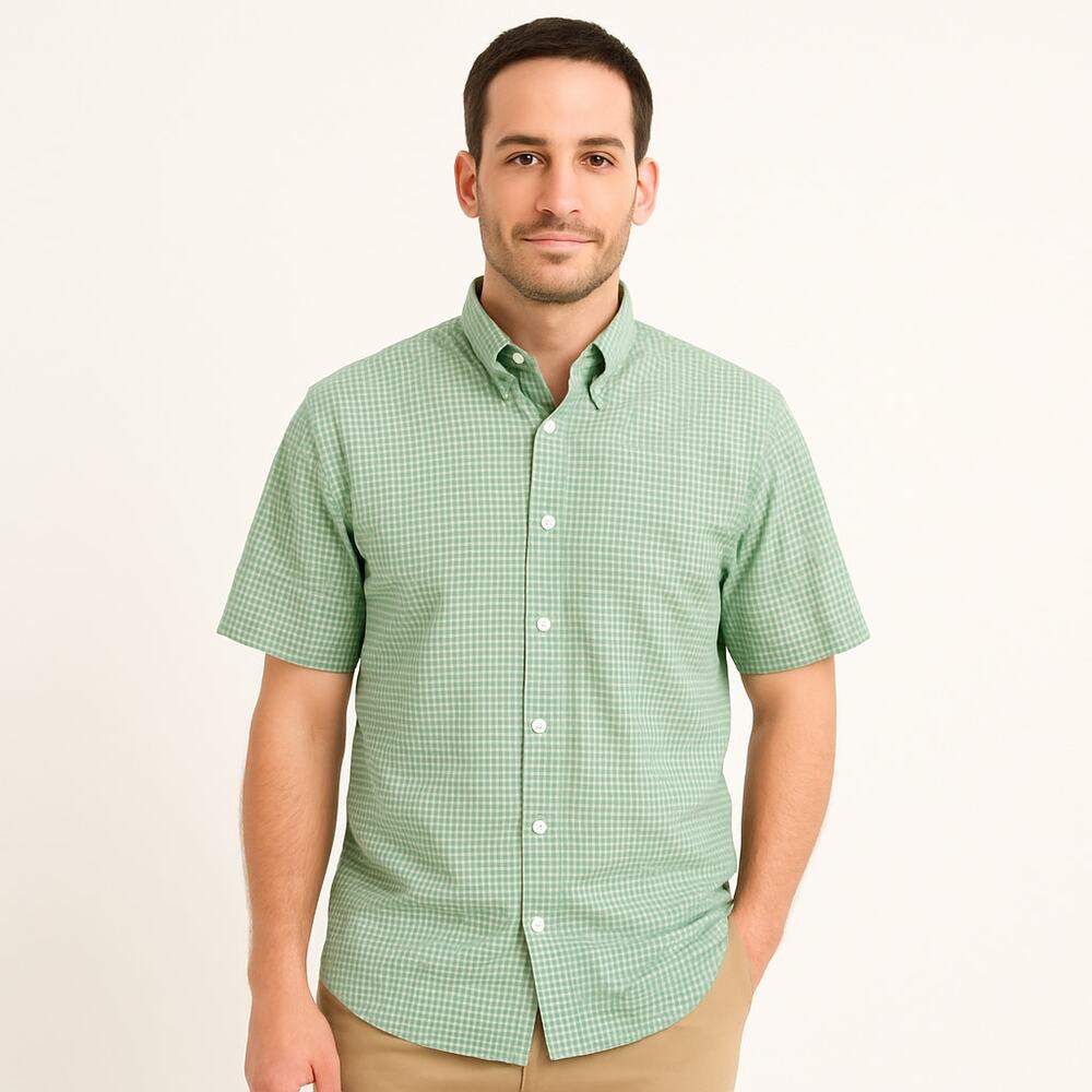 Brooks Brothers Green Windowpane Plaid Short Sleeve Button Up size M‎